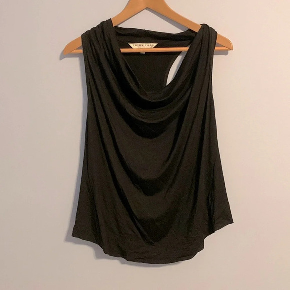 Trina Turk size medium black drape neck racer back tank - Picture 1 of 6